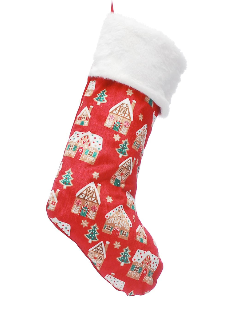 46cm Red Stocking with Gingerbread Houses
