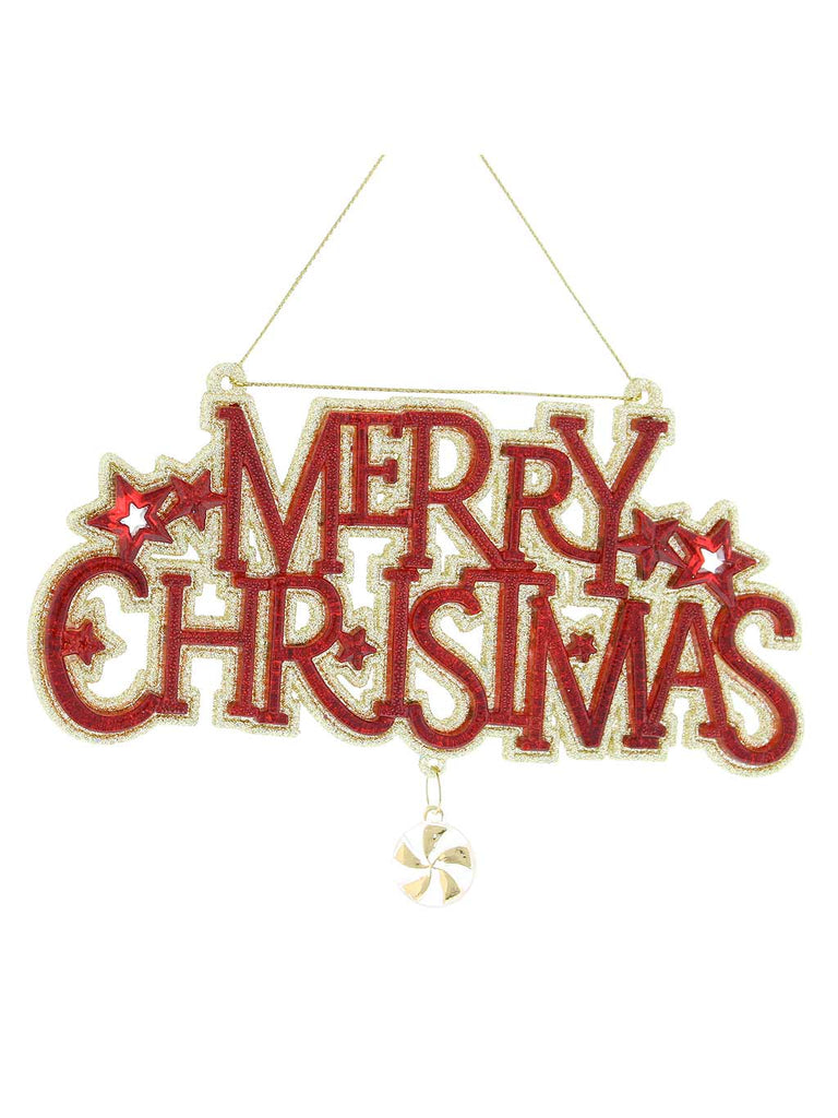 15cm Red/Gold Glitter Merry Christmas