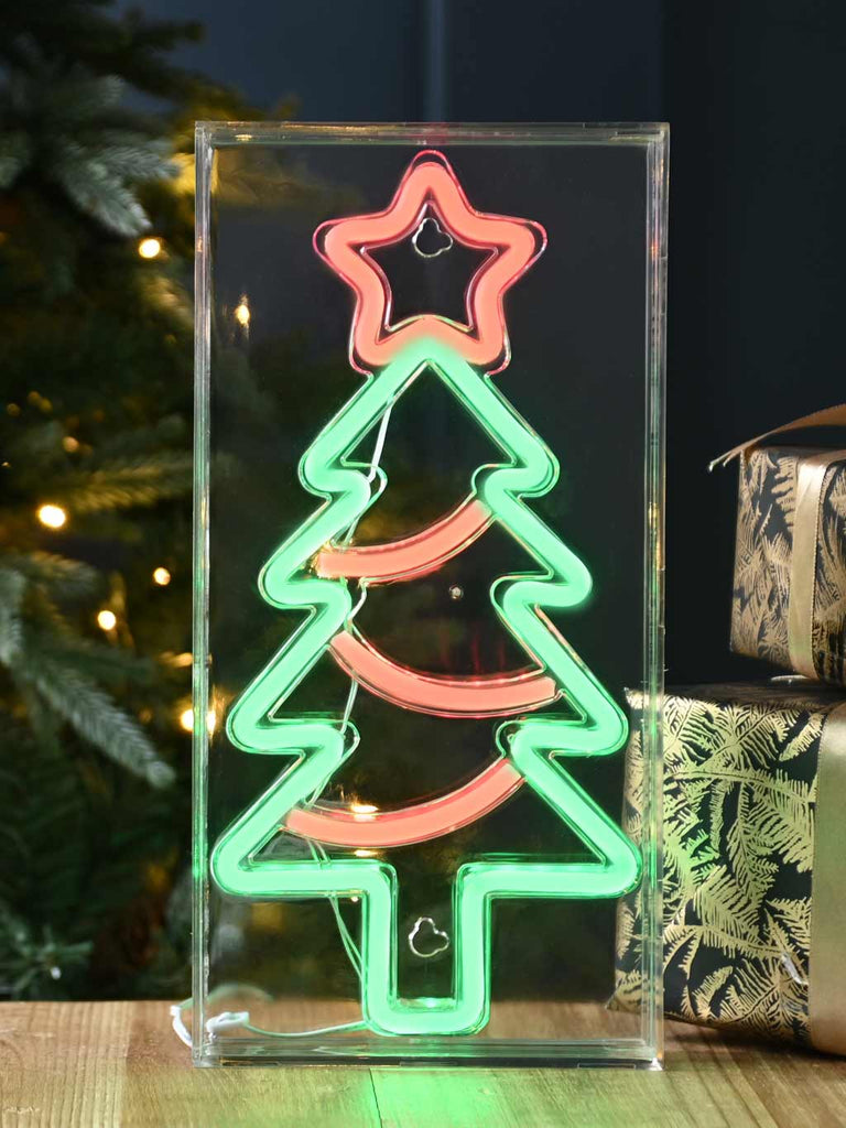 30cm Neon Flex Xmas Tree Sign - Green/Red