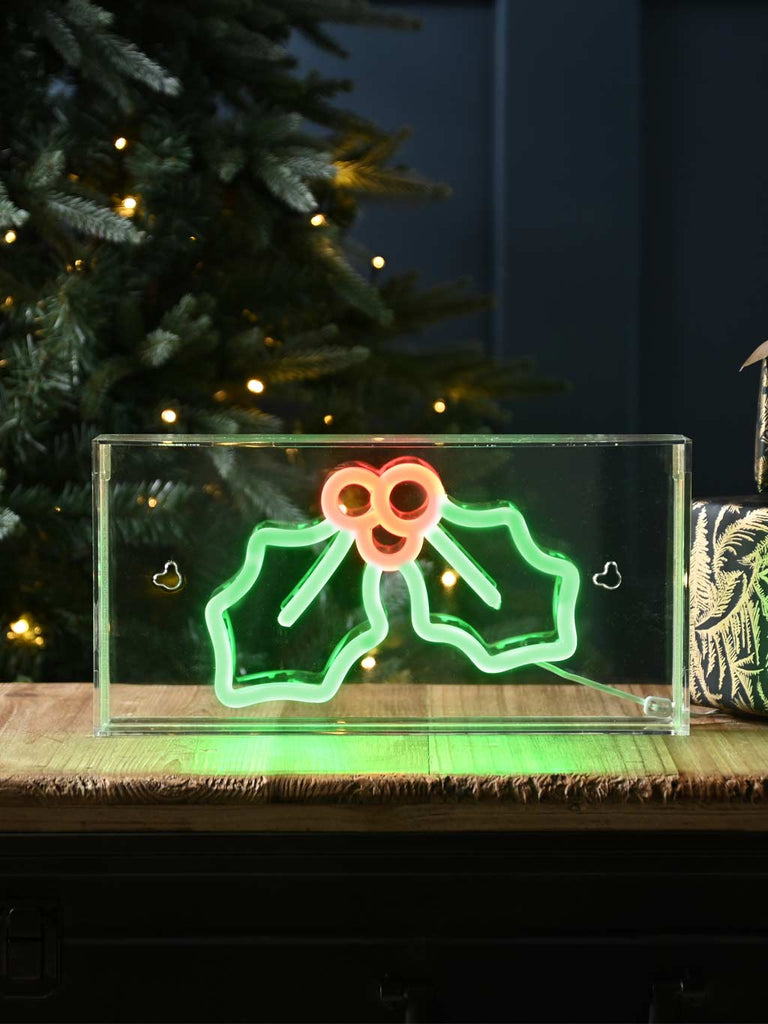 30cm Neon Flex Holly Sign - Green/Red