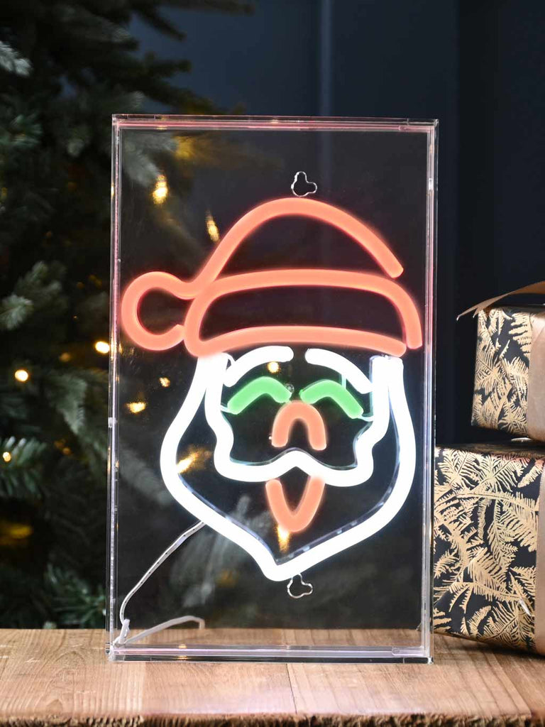 30cm Neon Flex Santa Face Sign - White/Red