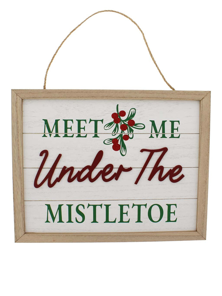 35cm White Wooden Meet Me Under The Mistletoe Sign