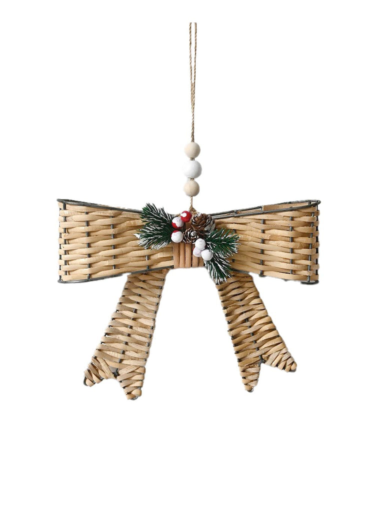 37cm Metal / Natural Colour Wicker Hanging Bow