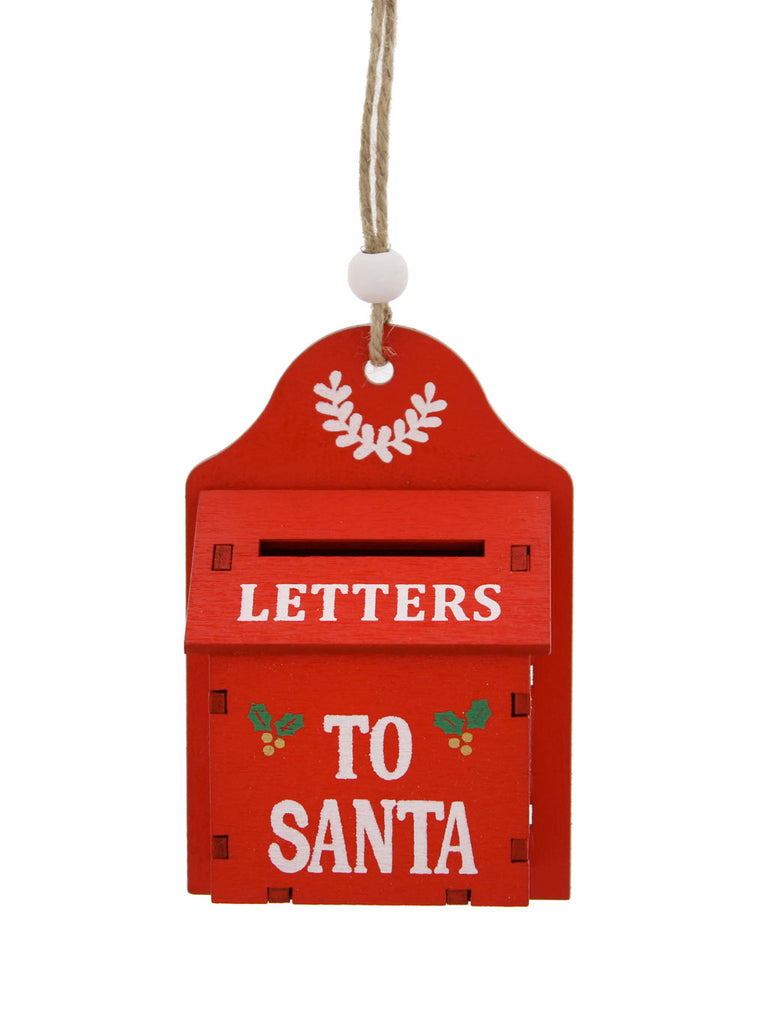 10cm Hanging Wood Letters to Santa Red Post Box