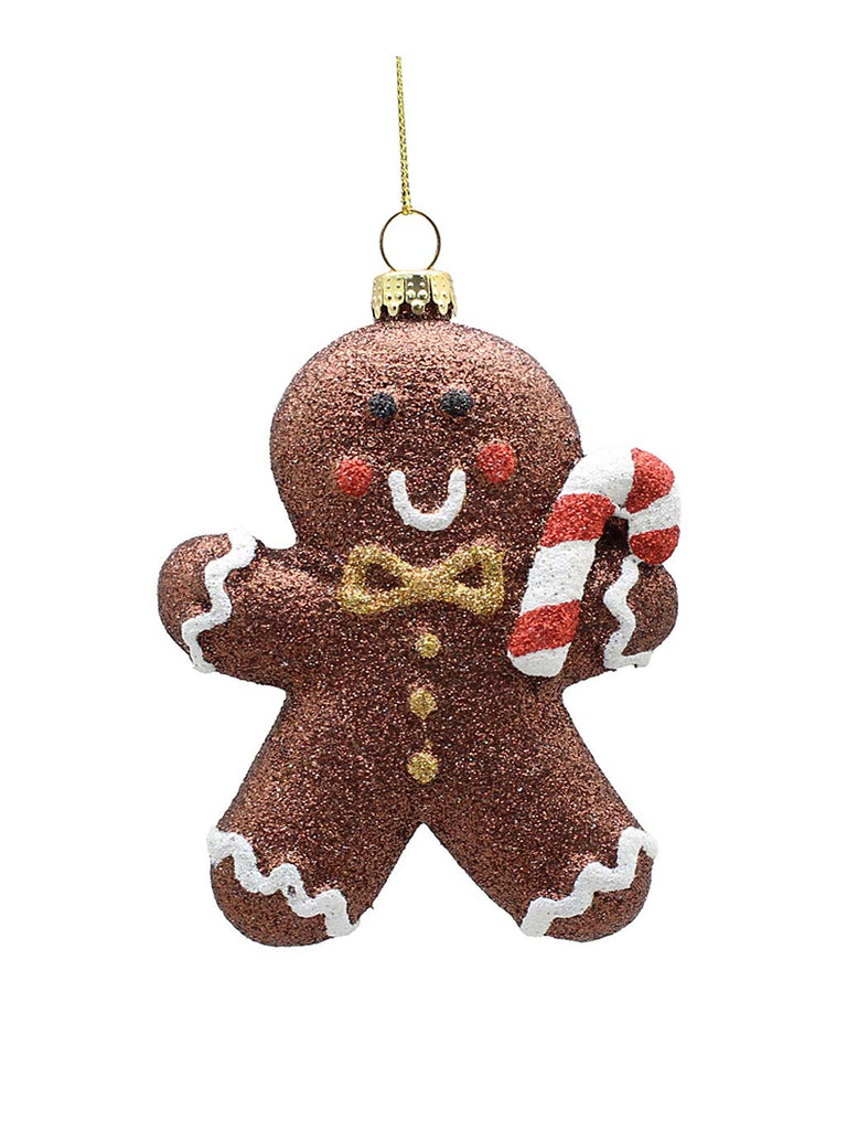 10cm Hanging Glitter Gingerbread with Candy Cane