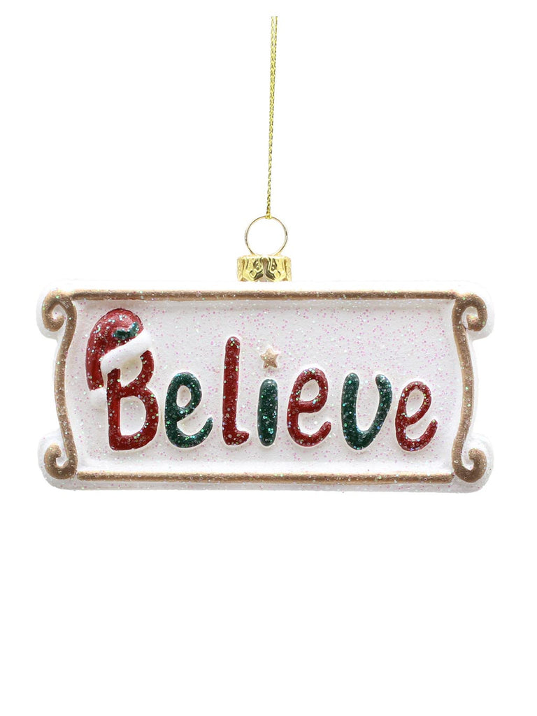 11cm Hanging White/Gold Believe Plaque