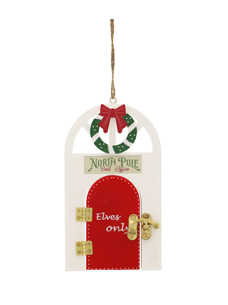 14cm Hanging Red/White Wooden Elves Only Door