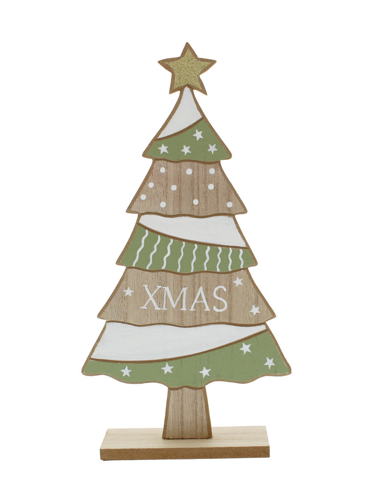 31cm Wooden Green/White Tree Spot Pattern