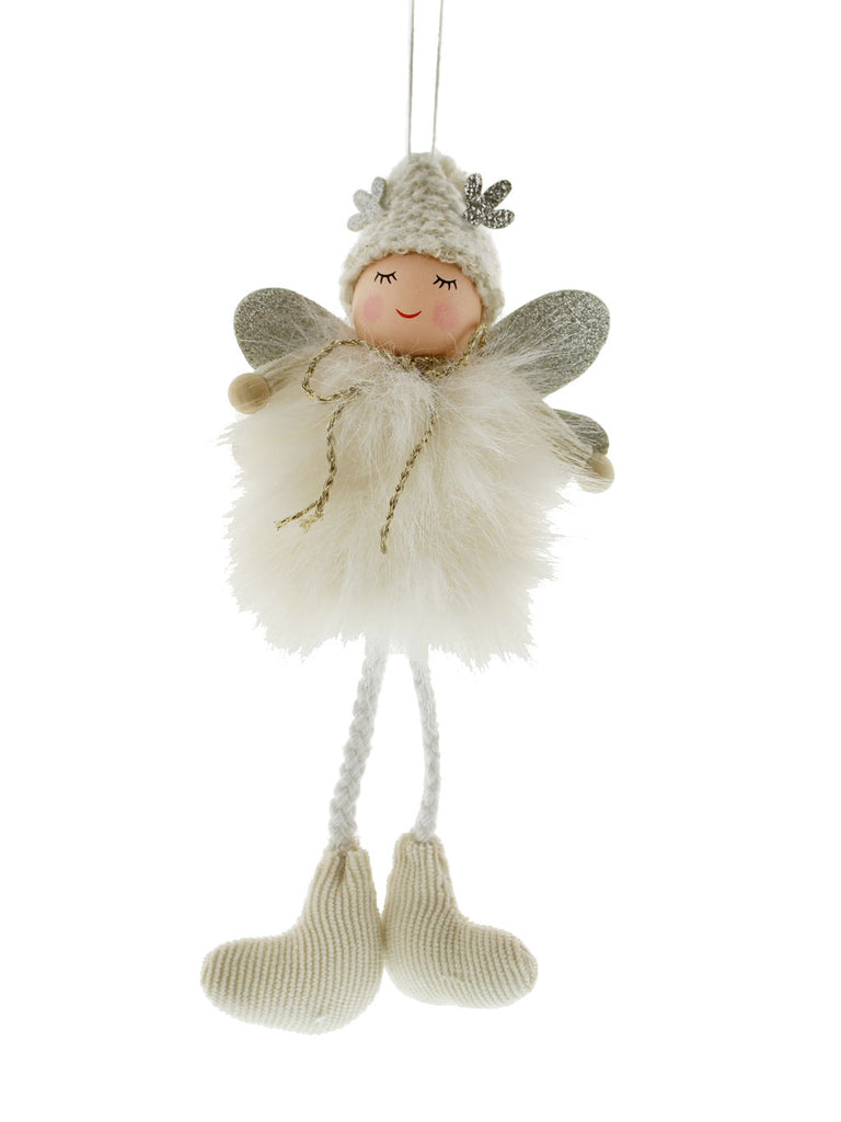 20cm Hanging White Fairy Glitter Wings/Grey Hat