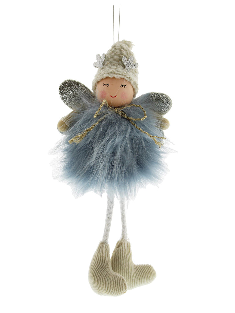20cm Hanging Blue Fairy Glitter Wings/White Hat