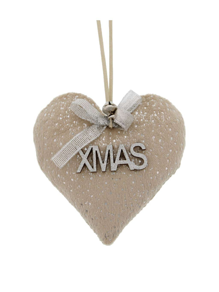 10cm Hanging Fabric Cream Heart Xmas