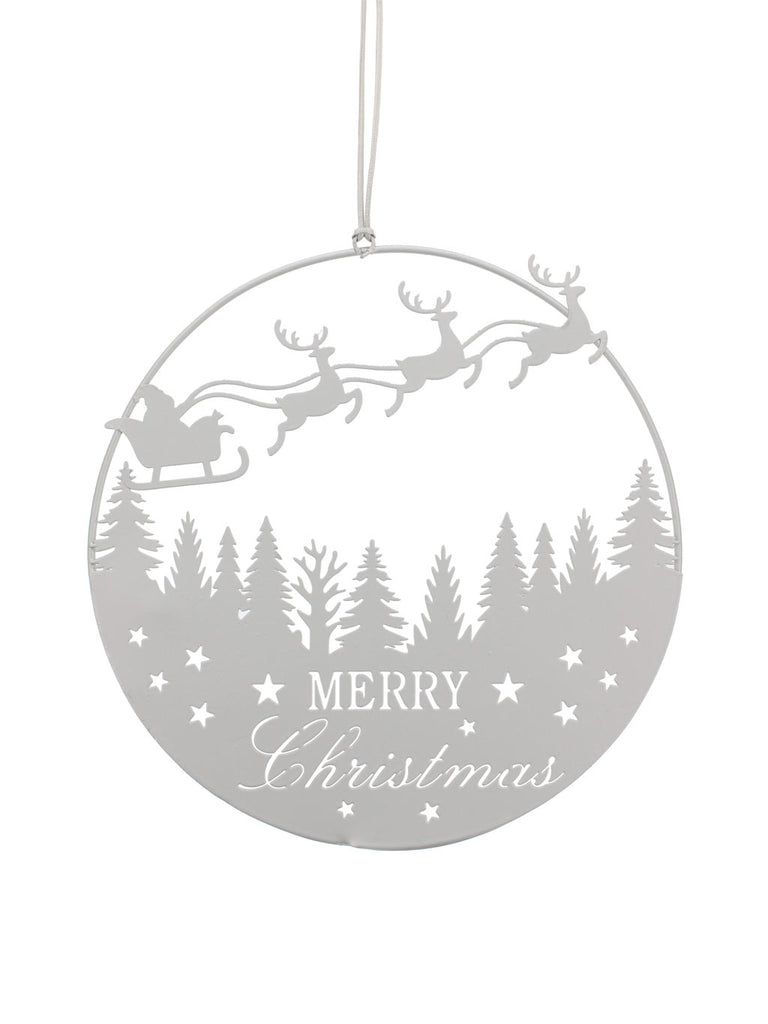 23cm Hanging White Merry Christmas Metal Disc