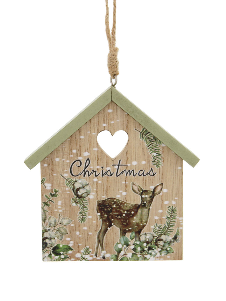10cm Hanging Wooden House Christmas/Deer