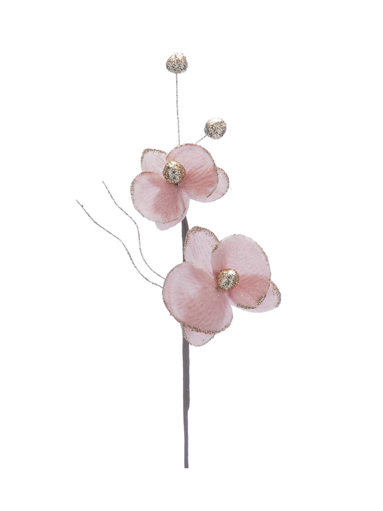 56cm Pink/Champagne Glitter Double Orchid Stem