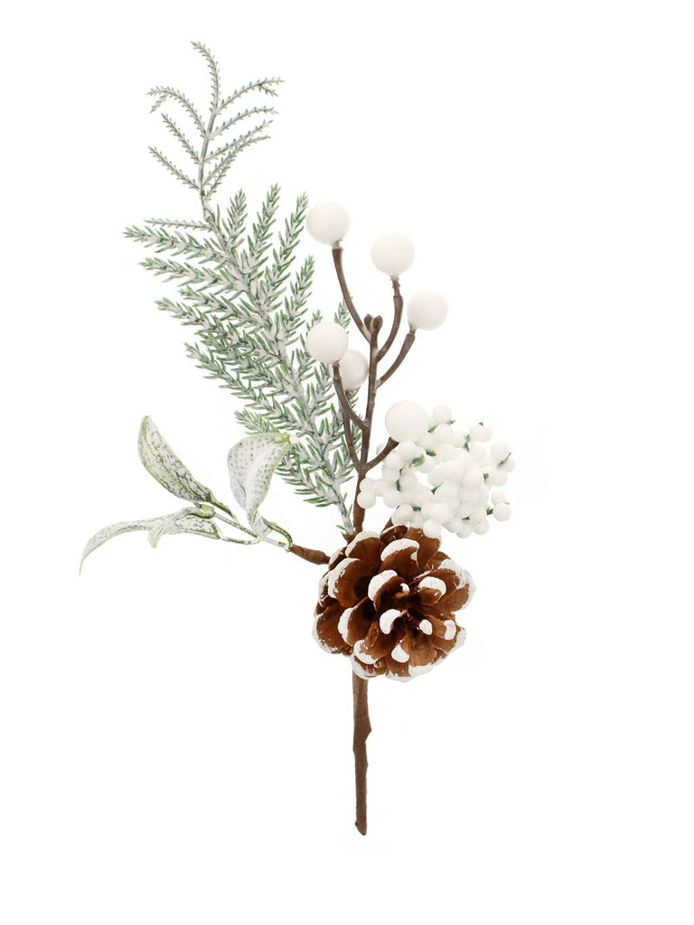 28cm White Berries/Snowy Pinecone Pick