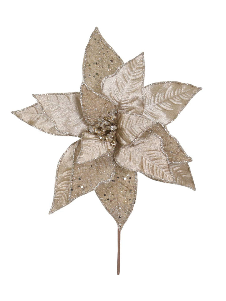 31cm Champagne/Dark Gold Sequins Poinsettia Stem