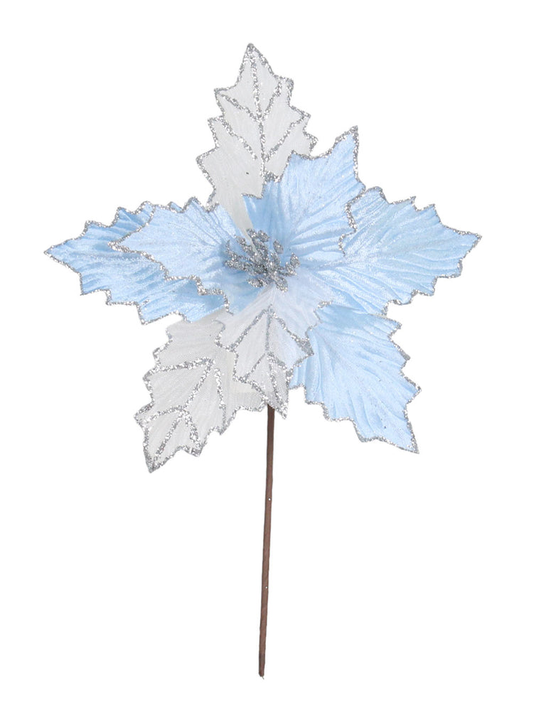 30cm Iced Blue / Silver Poinsettia Stem