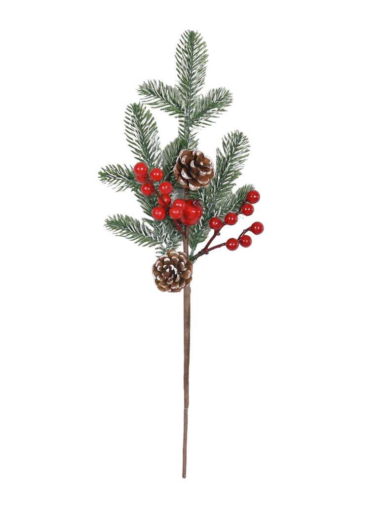 43cm Snowy Pinecones/Red Berries Stem