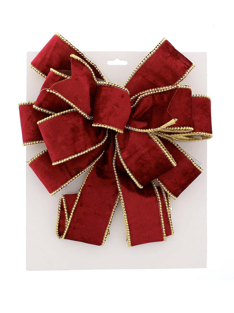 78cm Burgundy Velvet Bow Gold Edging Tree Topper