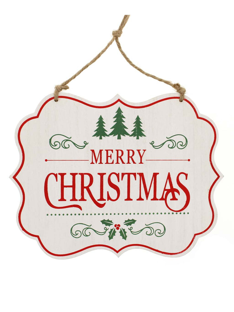 24cm Hanging White Wooden Merry Christmas Plaque