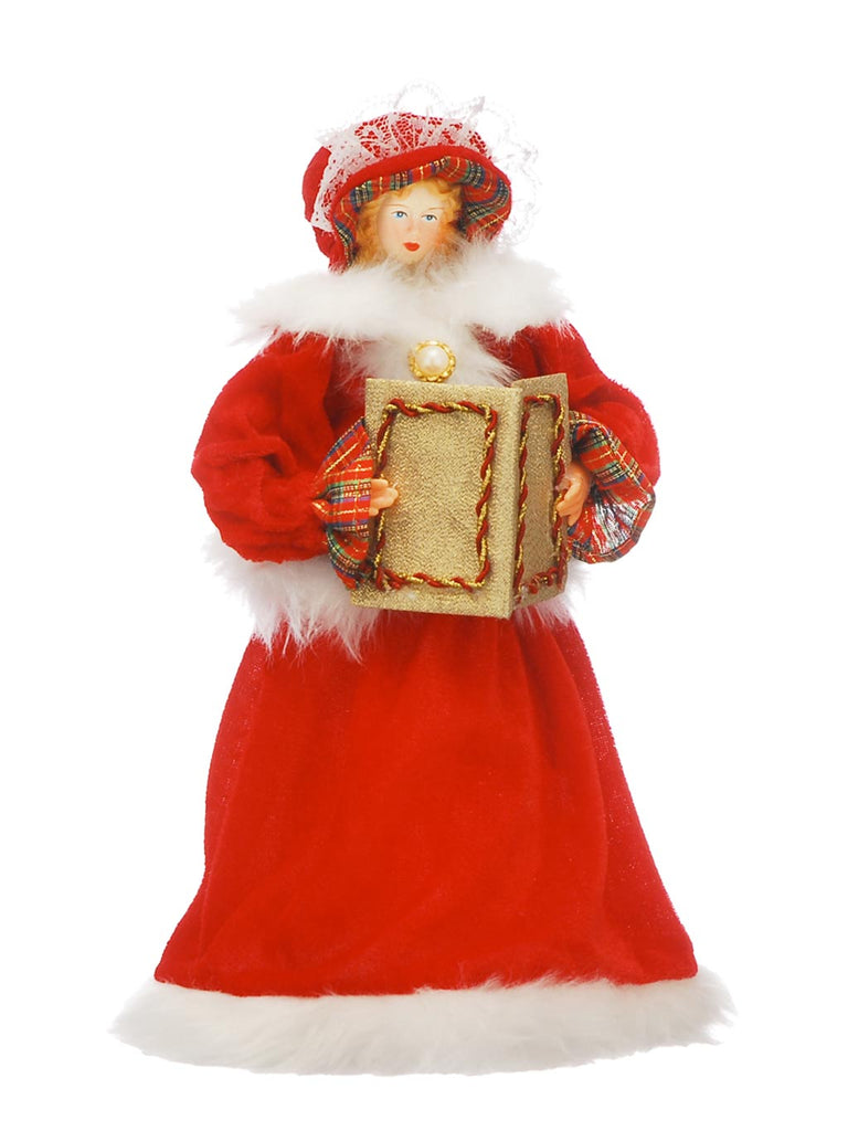 30cm Red/White Carol Singer Angel Tree Topper
