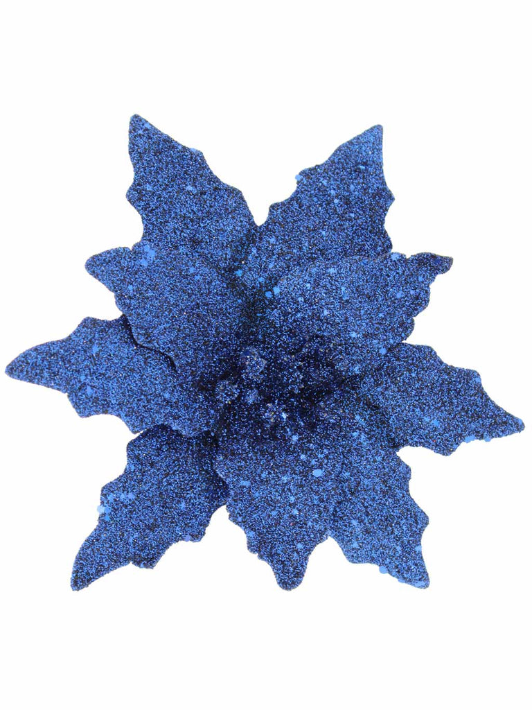 20cm Navy Blue Glitter Clip on Poinsettia