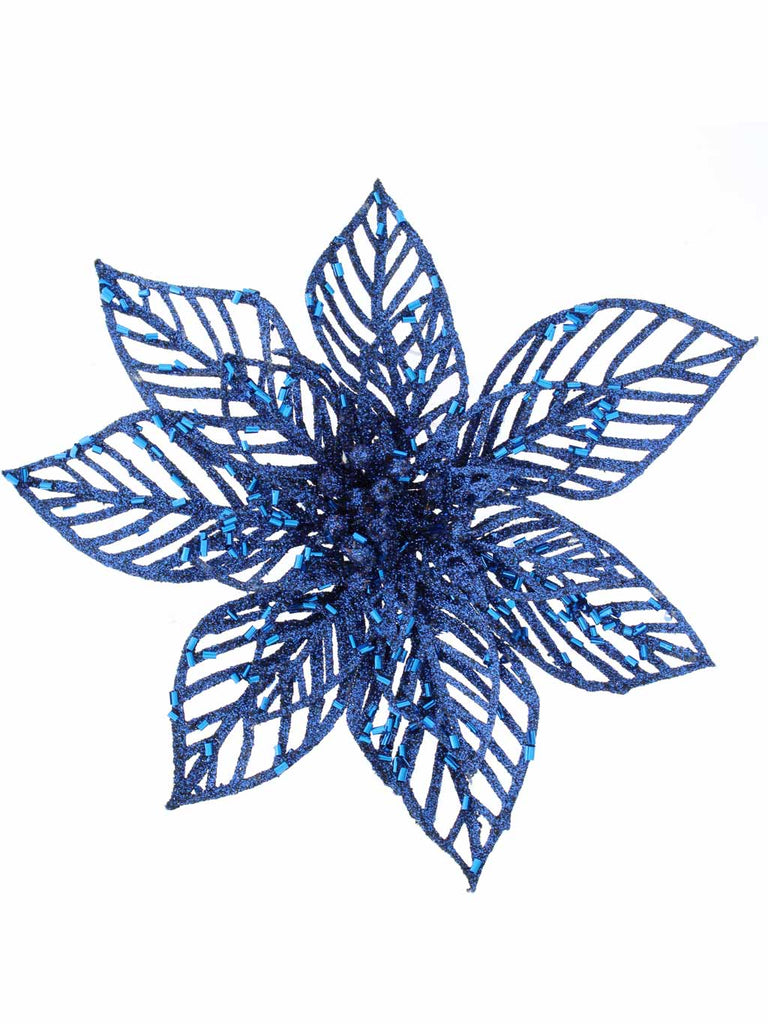 22cm Navy Blue Glitter Clip on Poinsettia