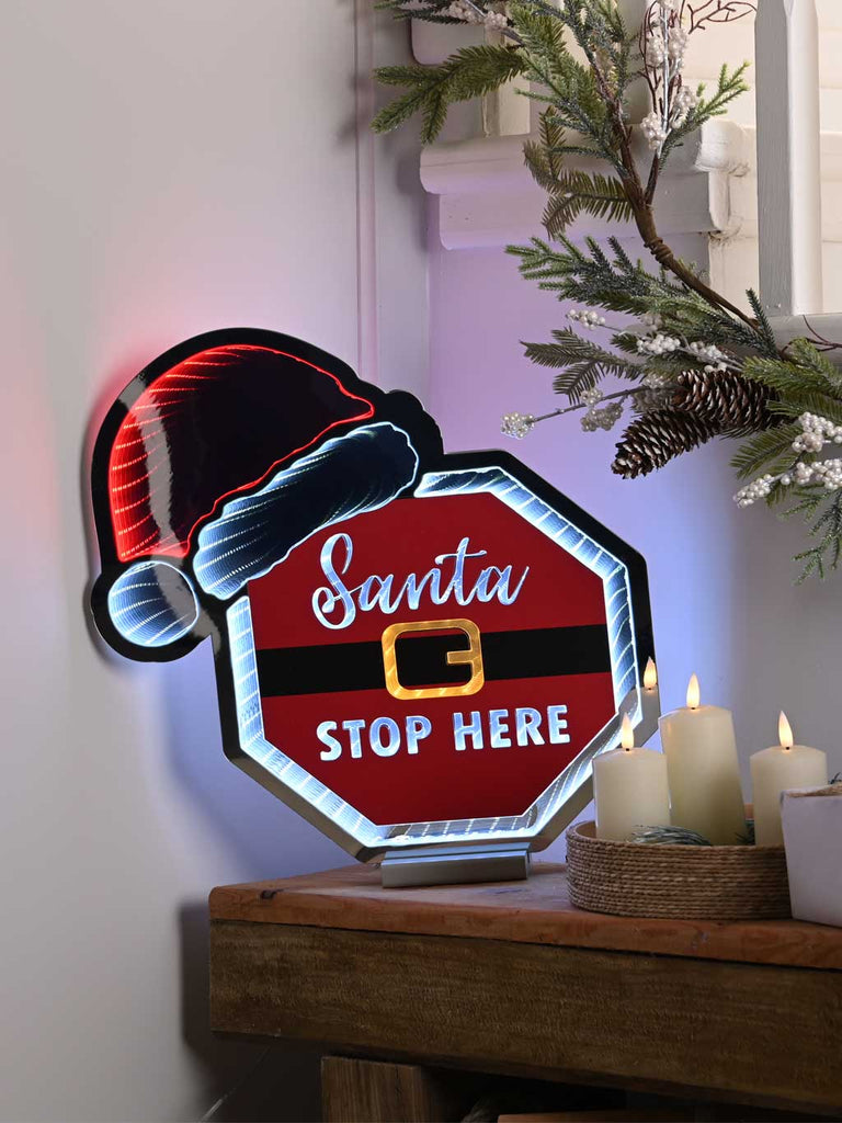 40cm Infinity SANTA STOP HERE With Hat
