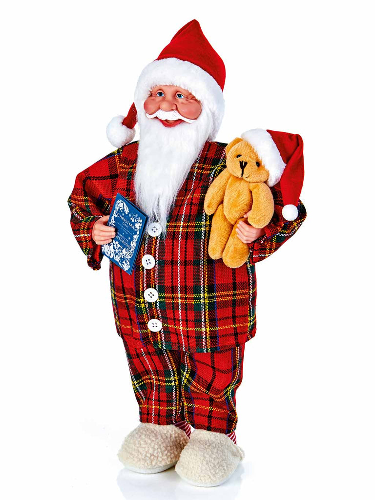 45cm Santa in Tartan Pyjamas with Bear