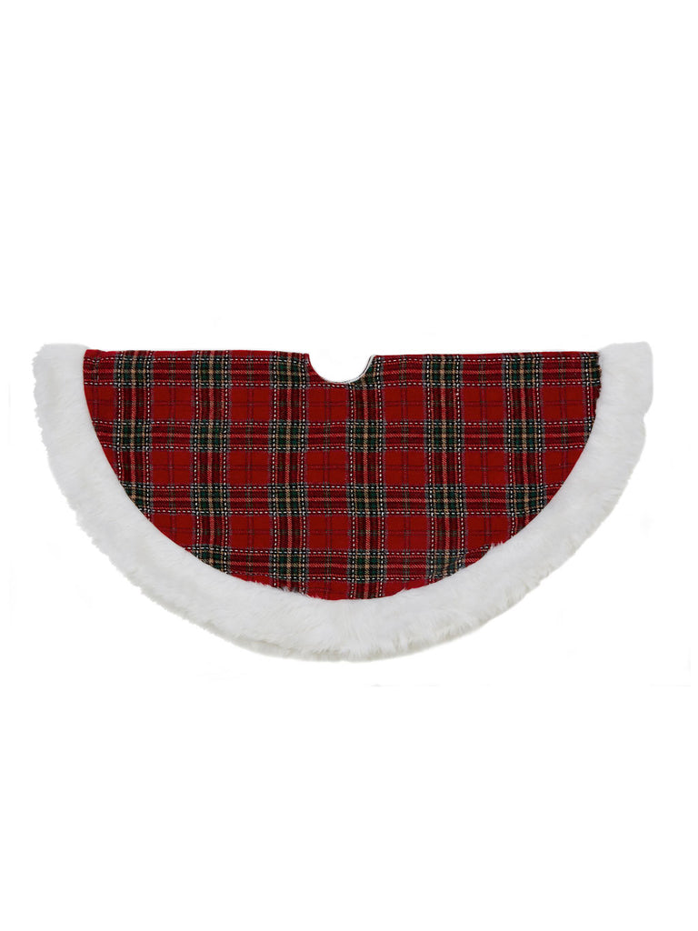 90cm Tartan Tree Skirt with Fur Edge Trim