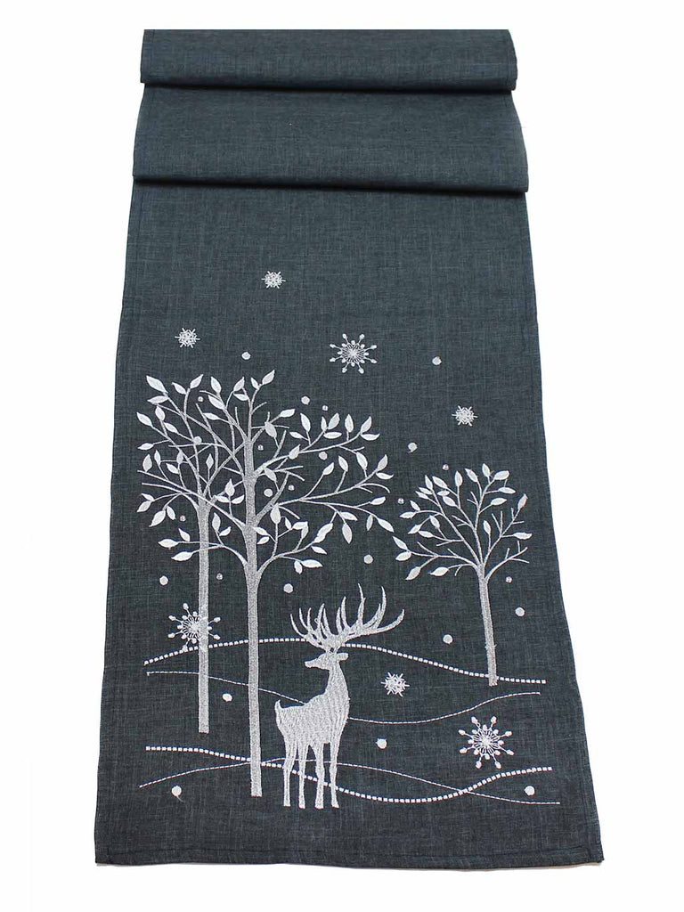 Shimmer Stag 14" x 75" Table Runner - Pewter/Silver