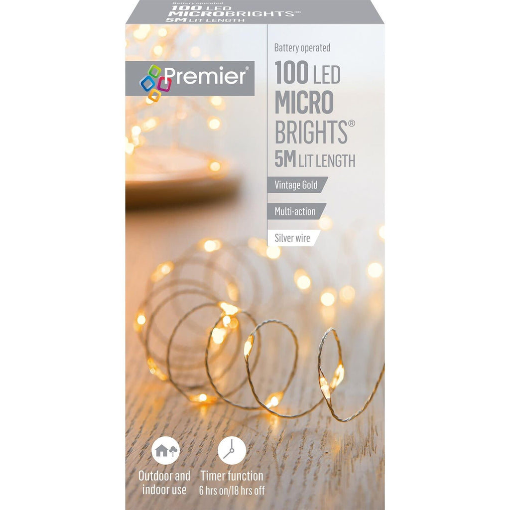 100 LED Multi-Action Battery Operated Microbrights with Timer - Vintage Gold