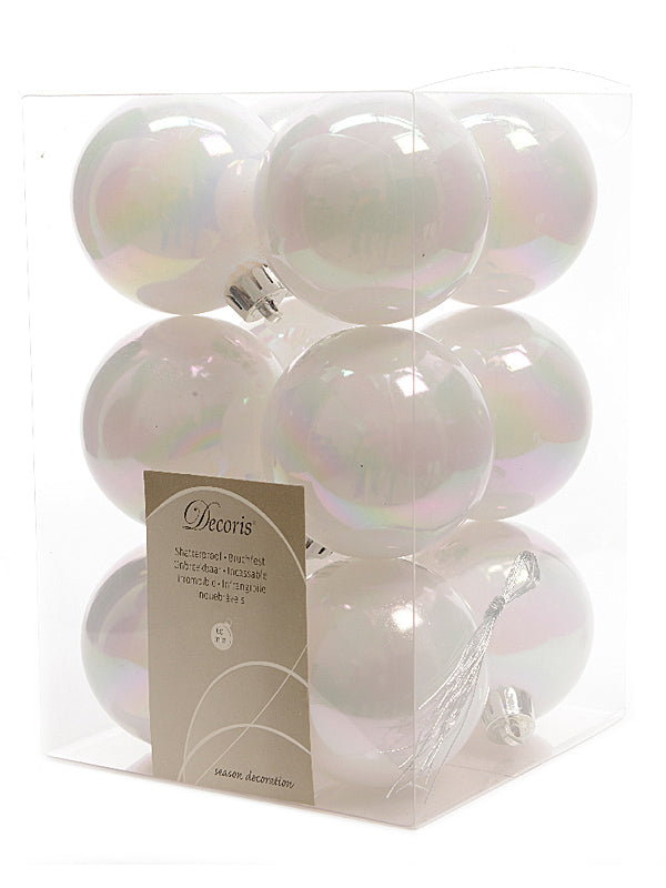 12 x 6cm Plain Shatterproof Baubles - White-Iris