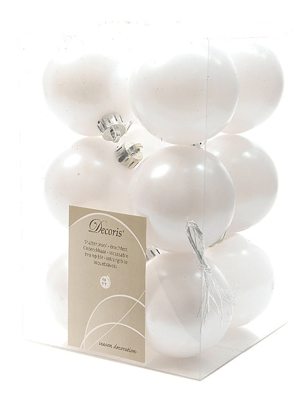 12 x Plain Shatterproof Baubles - Winter White