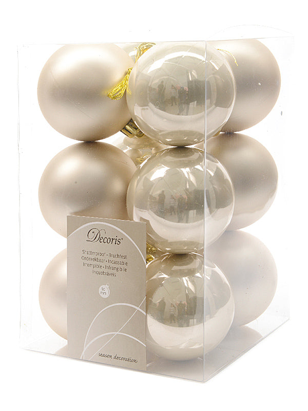 12 x 6cm Plain Shatterproof Baubles - Pearl