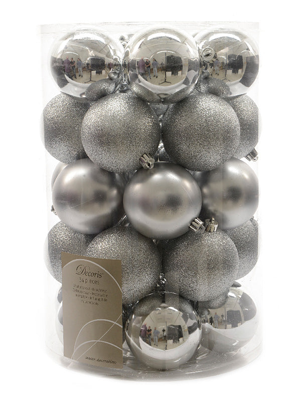 Pk 34 x 80mm Shatterproof Baubles - Silver