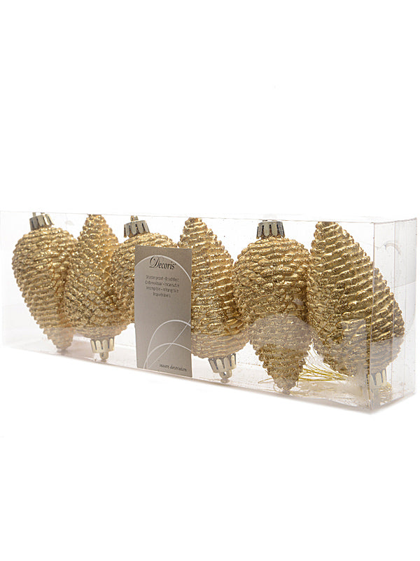 Shatterproof Pinecones Pack 6 x 80mm - Light Gold