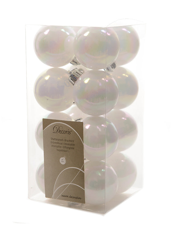 Pk 16 x 40mm Shatterproof Bauble - White-Iris