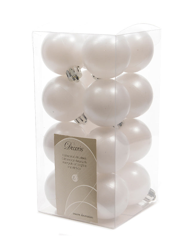 Pk 16 x 40mm Shatterproof Bauble - Winter White