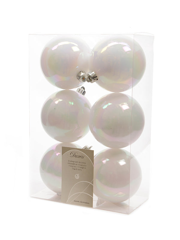 Pk 6 x 80mm Shatterproof Baubles - White-Iris