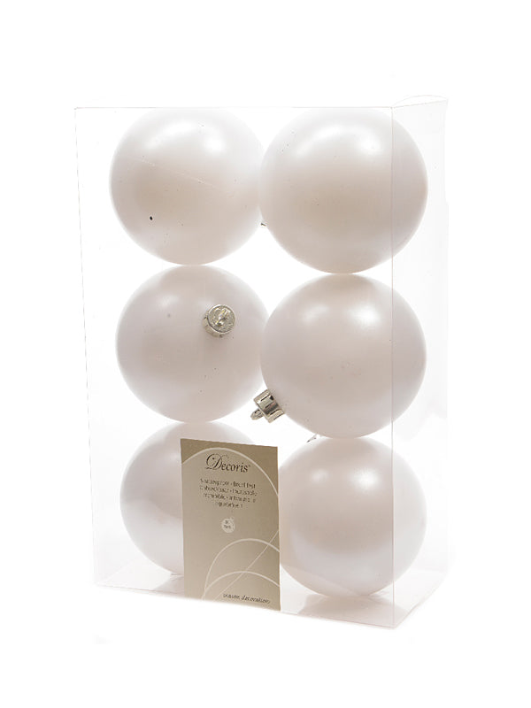 Pk 6 x 80mm Shatterproof Baubles - Winter White