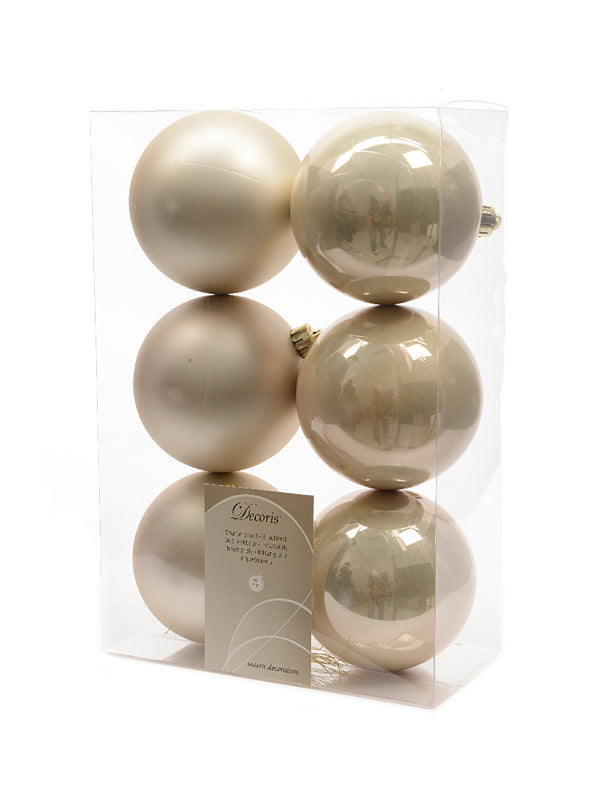 Pk 6 x 80mm Shatterproof Baubles - Pearl