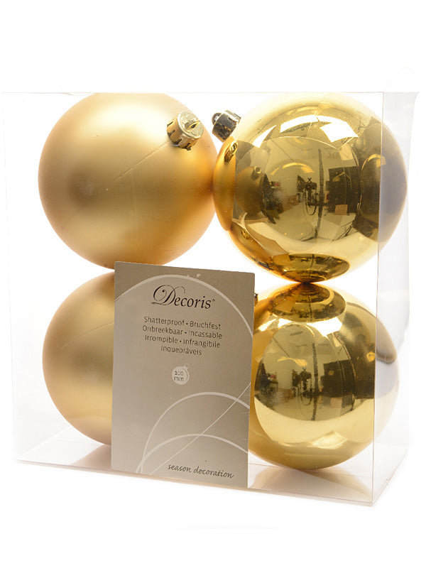 Pk 4 x 100mm Shatterproof Baubles - Light Gold