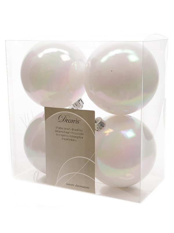 Pk 4 x 100mm Shatterproof Baubles - White-Iris