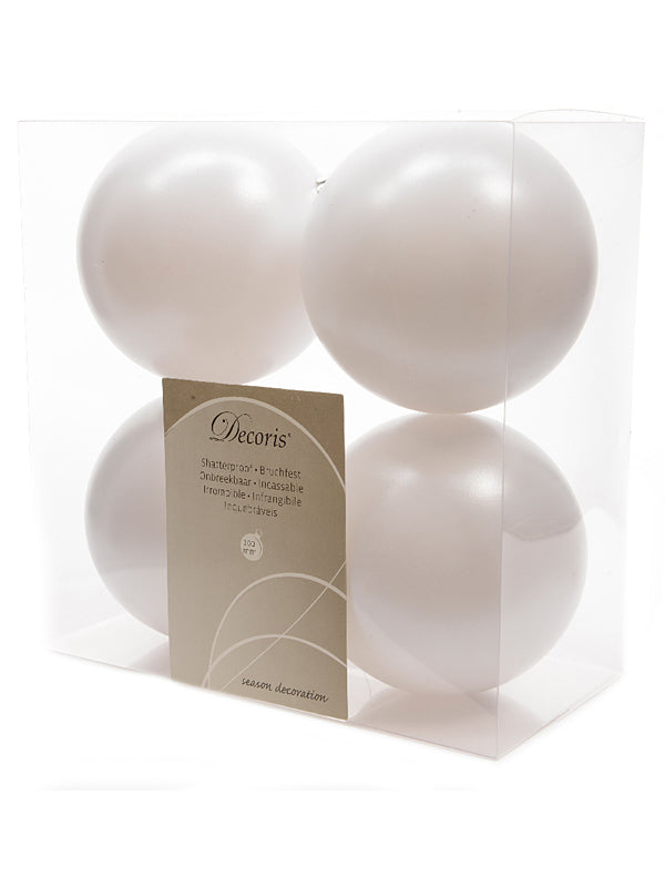 Pk 4 x 100mm Shatterproof Baubles - Winter White