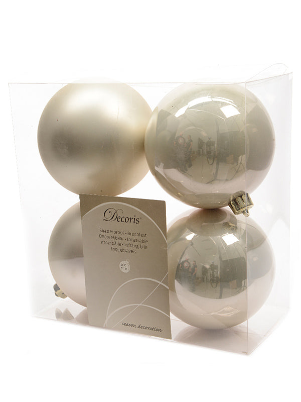 Pk 4 x 100mm Shatterproof Baubles - Pearl