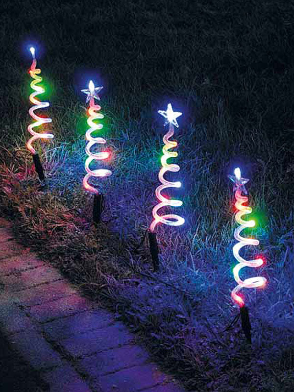 Set Of 4 LED Spiral Christmas Tree Path Lights - Multi-colour