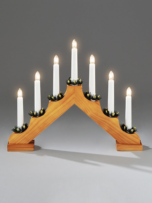 7 Light Oak Wooden Christmas Candle Bridge