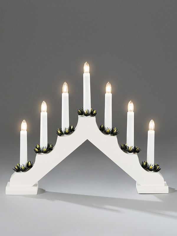 Wooden Candlebridge with LEDs - White