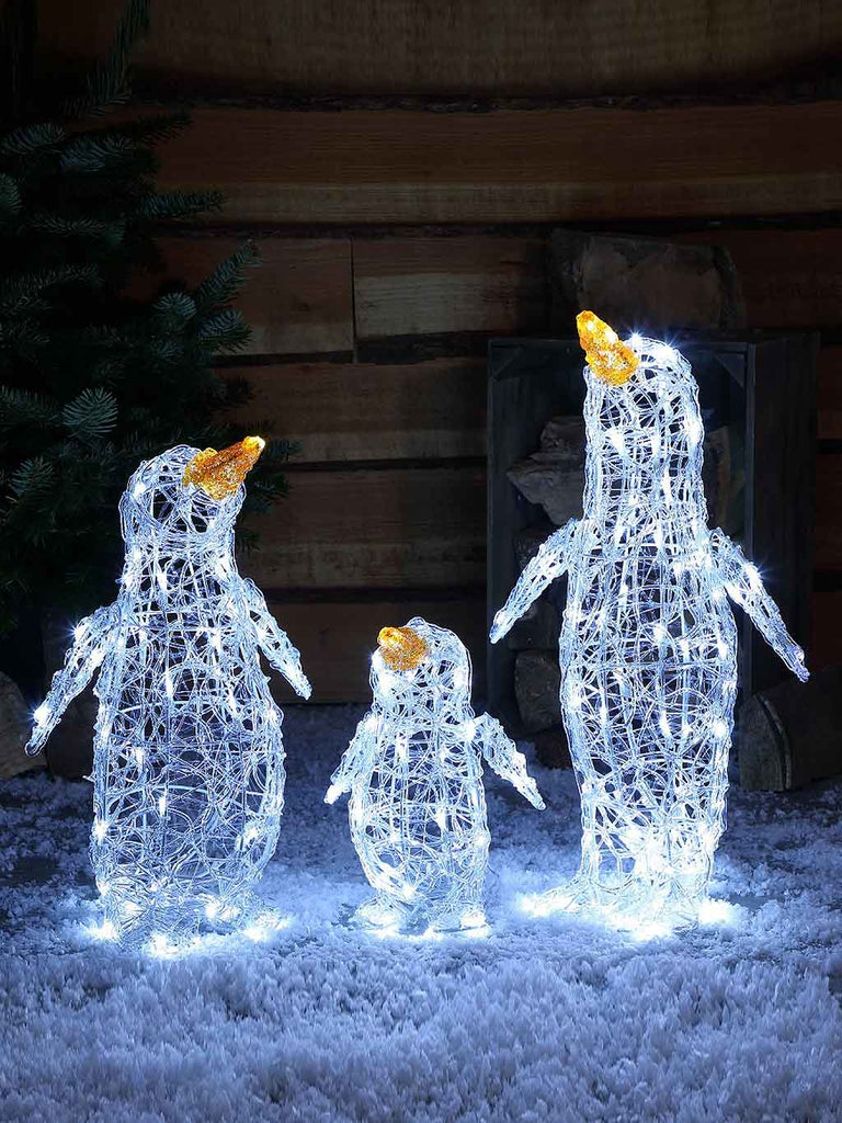 Set of 3 White Acrylic Penguins